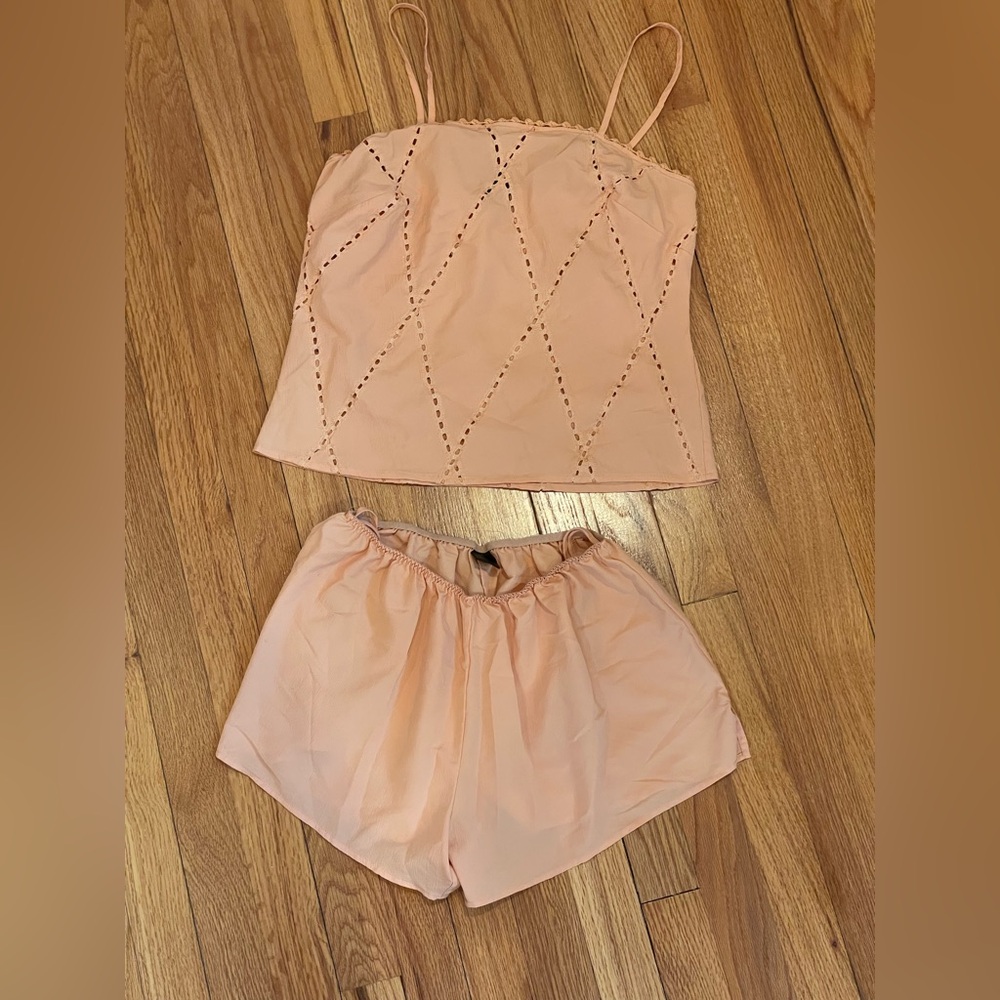 Peach Eyelet Top and Shorts Set